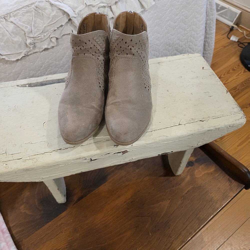 Indigo Perforated Taupe Ankle Booties